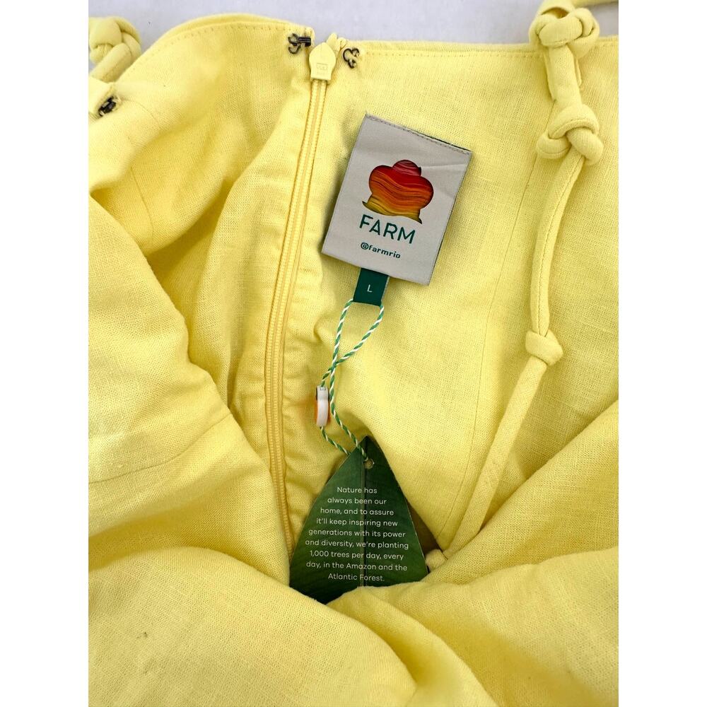 FARM Rio Yellow Ruched Cross-Over Linen-Blend Maxi Dress - Size L - Picture 7 of 13